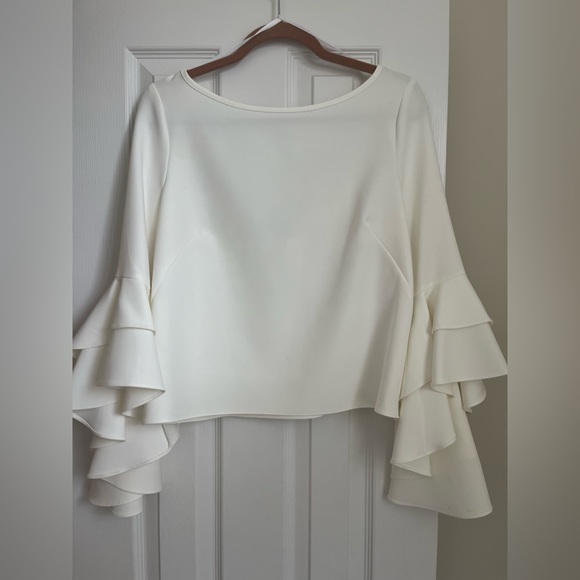 NALLIE & MILLIE Womens Stretch Sheer Bell Sleeve Scoop Neck Wear To Work Top